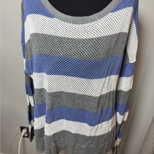 Torrid Blue, Gray, and White Striped Sweater